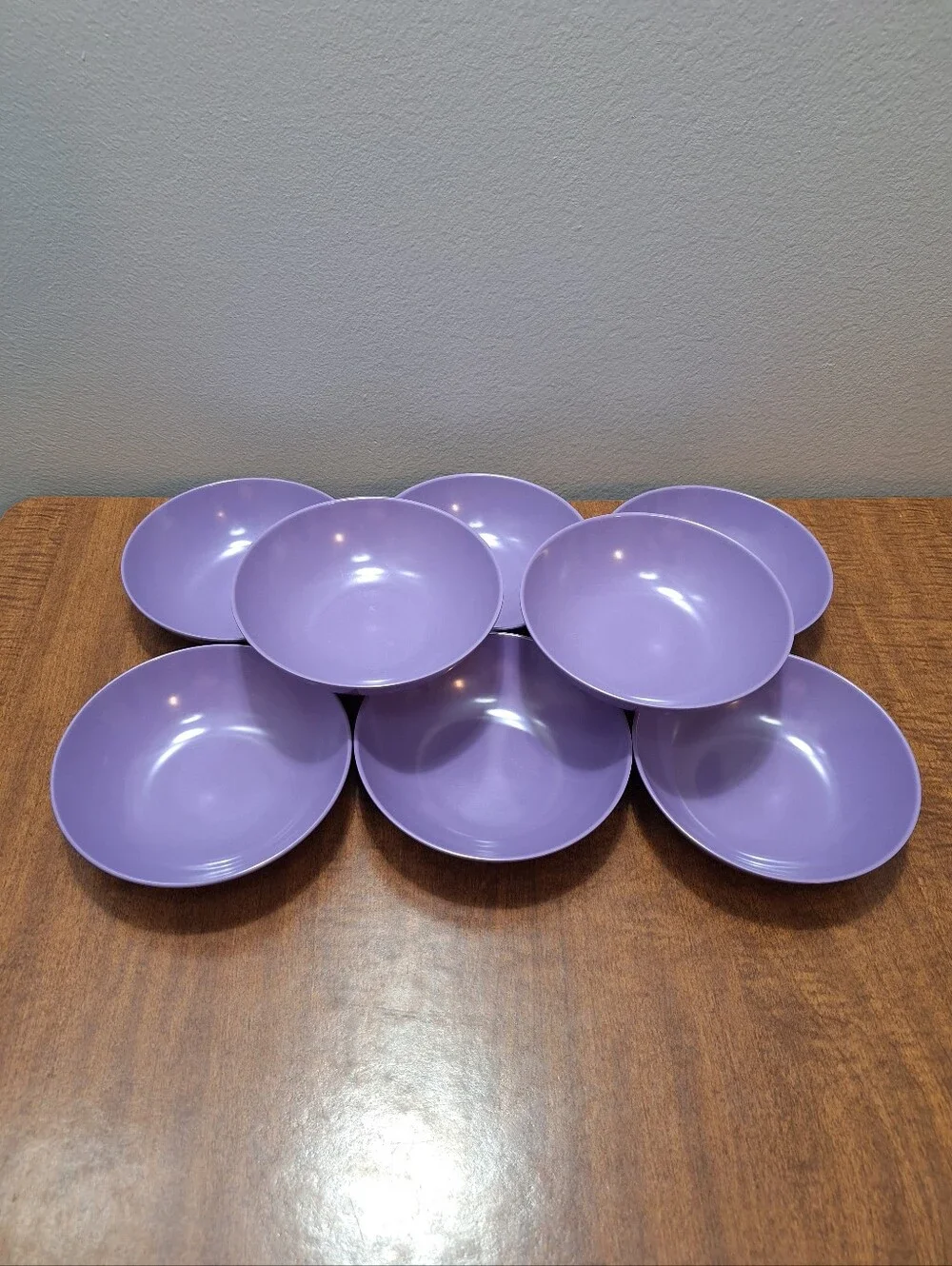 Vtg MCM Retro Purple Lilac Melmac Melamine 16 Pieces 8 Bowls 8 Dessert Plates